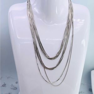 Henri Bendel Silver Tone multilayer Metal Chain Lone Necklace 40 in